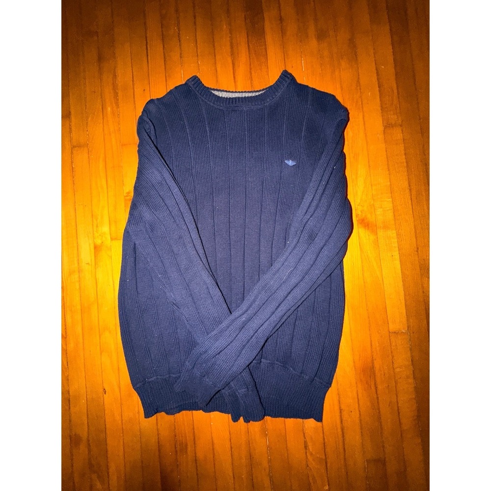 Dockers Mens Large Navy Blue Ribbed Knit 100% Cotton Crewneck Pullover Sweater